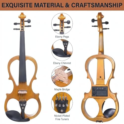 Image of Cecilio 4 /4CEVN-1Y Solid Wood Yellow Maple Metallic Electric /Silent Violin with Ebony Fittings in Style 1 (Full Size)