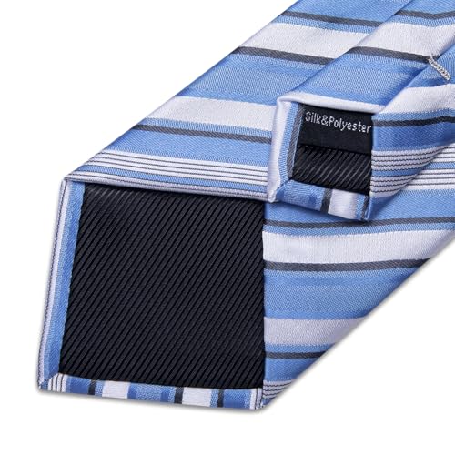Image of DiBanGu Striped Tie Set for Men Silk Woven Plaid Necktie and Pocket Square Cufflinks Business Wedding