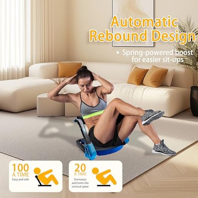 Ab Machine with 3-Level Resistance ¨C Foldable Sit Up Bench for Home Gym, Full Body Workout Core Trainer with Auto Rebound,No Assembly Ab Crunch Equipment