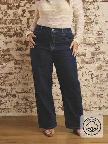 Image of KOTTY Women's Plus Size Straight Fit High Waist Wide Leg Jeans for Stylish Trendy Look