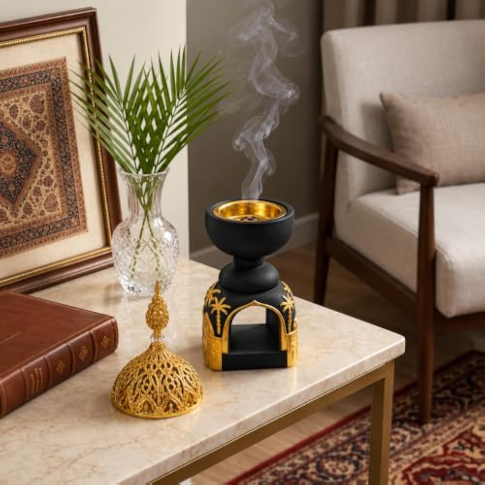 Arabian Dome Shape Bakhoor Burner, Black & Gold