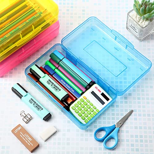 Image of Fainne 24 Pack Clear Plastic Pencil Box,Pink, Yellow, Blue | Stackable Organizer for School Supplies, Large Case for Crayons Markers, Snap-lid Keeps Stationery Secure, Bulk Set