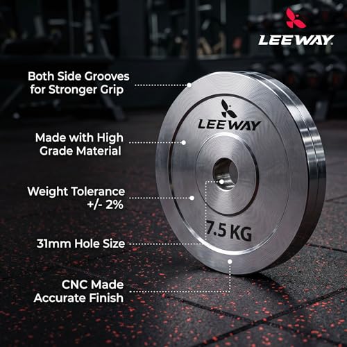 Image of Leeway Metal Home Gym Set 20 Kg Combo with Steel Weight Plates, 3Ft Curl Rod, 5Ft Straight Rod and Steel Dumbbell Set & Barbell | Full Body Workout Equipment for Home and Beginners (20kg Set (5X4))