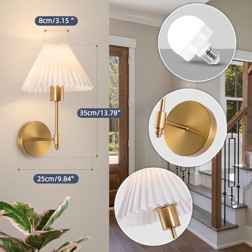 Image of EIDISUNY Wall Sconce Sets of 2, Battery Operated Gold Wall Sconce with Remote Dimmable RGB, Rechargeable Wireless Wall Lights for Bedroom Living Room Kitchen Hallway Wall