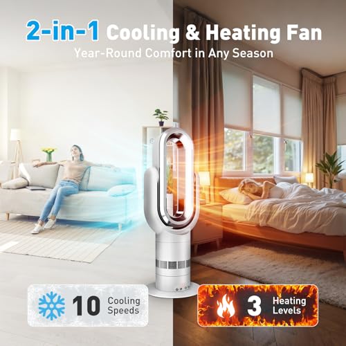 Image of Xcity QG660 Bladeless Tower Fan, 2-in-1 Cooling Fan & Space Heater, Remote & Touch Control, 10 Cooling + 3 Heating Modes, Ultra-Quiet DC Motor for Bedroom & Home Office
