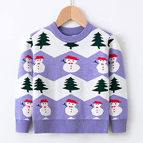 Toddler Boys Girls Christmas Cartoon Tree Snowman Prints Sweater Long Sleeve Warm (Purple, 4-5 Years)3