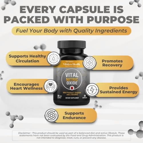 Image of Vital Nitric Oxide Supplements for Men - Workout Booster Supplement for Men - Nitrous Oxide Boost Blood Flow, Blood Pressure, Energy & Workout Performance with L Arginine L Citruline-60 Days Supply