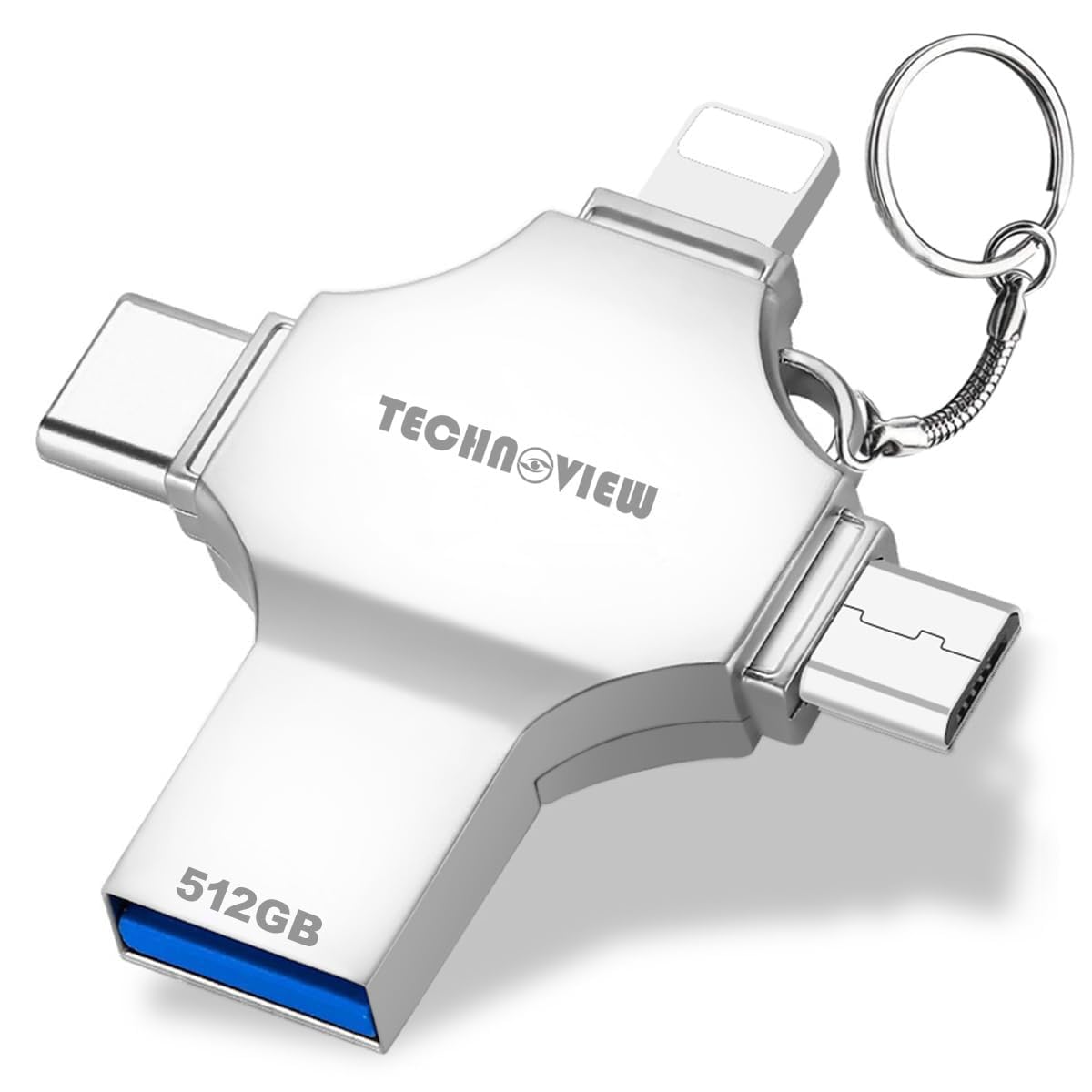 TECHNOVIEW Flash Drive 512GB 4 in 1 Pendrive with Light-ning, Micro USB, USB A, Type-C Interface Mini Hangable Pen Drive for iOS & Android Compatible with Phone, Pad, Android, PC and More Devices (B0D7HVVXRG) Amazon Price History, Amazon Price Tracker