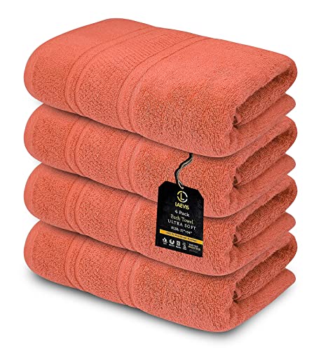 Laevis 100% Cotton Luxury Bath Towels - Towels For Bathroom - 600 Gsm Pack Of 4 (27" X 54") Ultra Soft And Fluffy Bath Towel - Highly Absorbent Bath Towel - Oeko Tex Certified (Fresh Salmon) #TOP1