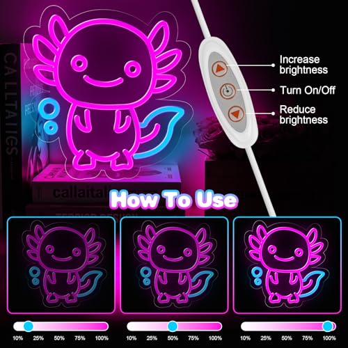 Image of Axolotl Neon Sign for Wall Decor,Dimmable Axolotl Neon Light,Pink Animal Light Up Signs for Bedroom Party Bar Background Christmas Gifts Decorations