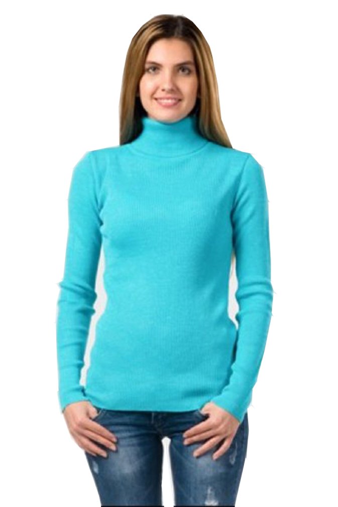elegance1234 Women's Stretchy ROLL-Neck Long-Sleeve Cotton Plain Tops(X-Large, Sky-Blue) **Same Day Free Posting**