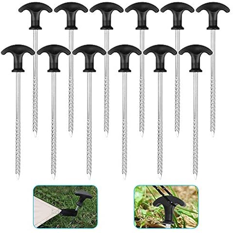 PERFETSELL 12 Stück Zeltheringe Eisen Heringe Zelt 20cm Lang Erdnagel Camping Schraubheringe Outdoor Metall Zelthaken Zeltbefestigung Heringe für Zelt Sonnenschirm Wald, Wiesen, Gras, Sandboden Cover