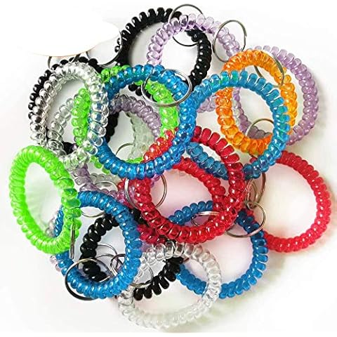 QMET Pack of 35 Stretchable Plastic Bracelet Wrist Coil Wrist band Key Ring Chain Holder Tag (7 COLORS MIXED) Cover