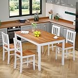 MU Dining Table Set for 4, Space-Saving Kitchen Table and 4 Chairs with Rubber Wood Legs, Farmhouse 5-Piece Dinette Set for Dining Room, Kitchen, Restaurant, Brown