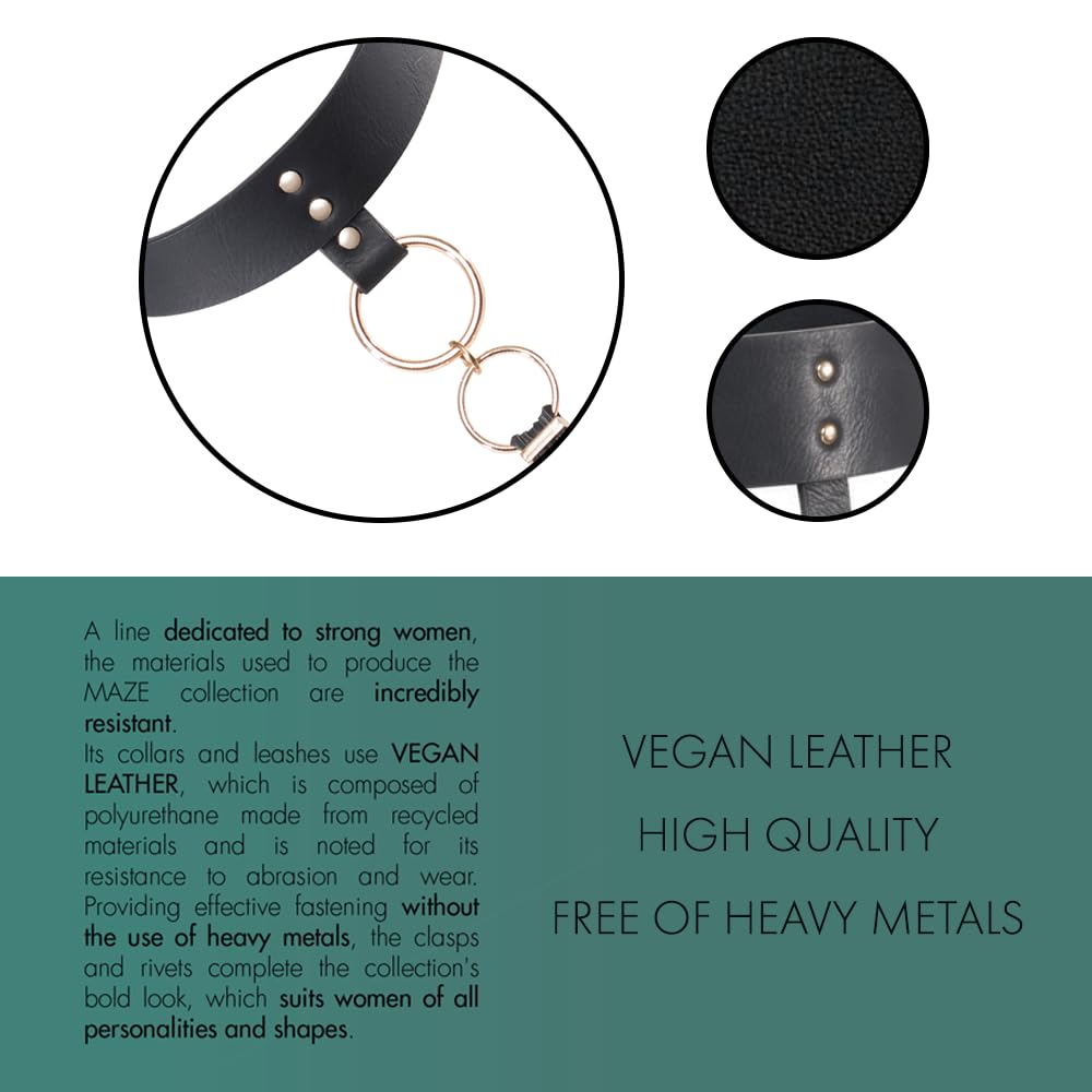 MAZE · Pack Collar · Collar BDSM Con Correa · Gargantilla Cuero Mujer Para Juegos Eróticos · Choker Negro Ancho · Collar Cuero Vegano 100%…