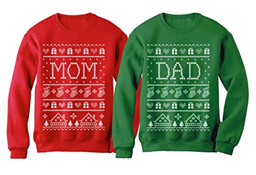 Tstars Mom Dad Matching Christmas Sweatshirts Couples Funny Ugly Xmas | Soft fleece his and hers sweatshirt set; great for Christmas, ugly sweater party, husband wife couples gift