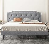 Allewie Queen Bed Frame with Diamond Button Tufted Headboard, Upholstered Platform Bed with Sturdy Wood Slat Support, No Box Spring Needed, Easy Assembly, Light Grey
