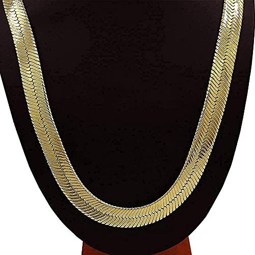 TUOKAY Big Heavy Fake Gold Herringbone Chain 31 Inch Long 11mm Thick Necklace, Faux 18K Gold Costume for Women and Men2