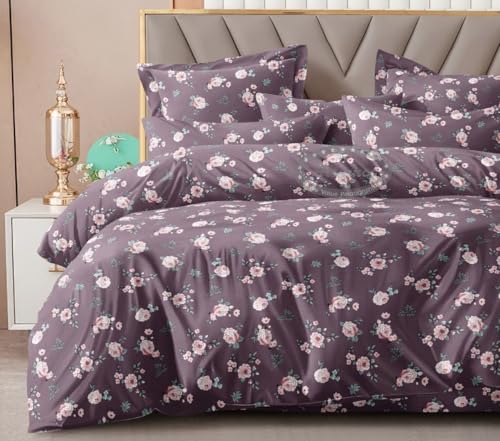 Image of DECOR2ADMIRE Super King Size Cotton Bedsheet 108x108 Inches, 400 TC Premium Cotton Bed Sheet with 2 Pillow Covers, Soft Breathable Luxury Printed Bedding (Wine Rose)