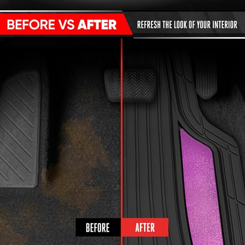 Image of Motor Trend ChromeTech Car Floor Mats Full Set - Durable Rubber Floor Mats for Cars with Two Tone Accent, All Weather Interior Protection for Front and Rear with Non-Slip Backing, Black & Pink