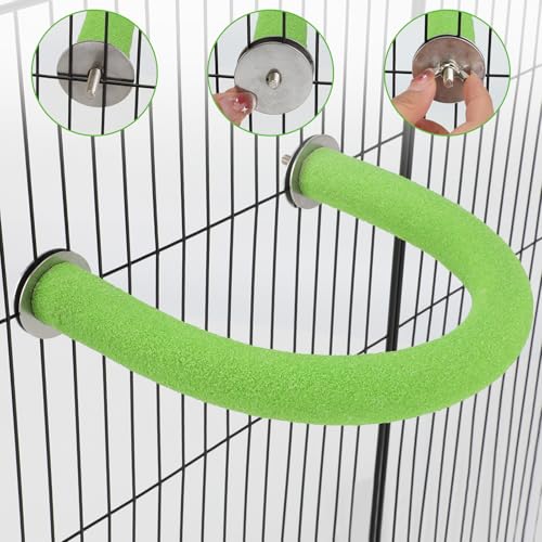 Image of Rypet U Shape Parrot Perch Stand Toy for Paw Grinding Clean Stick Exercise, Rough-Surfaced Quartz Bird Perch Standing Cage Accessories for for Small Parakeets Cockatiels Conures Macaws Finches(Green)