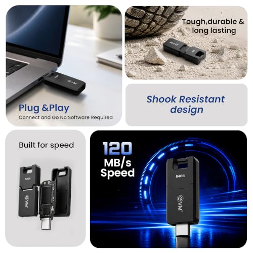 Image of EVM EnC 256GB Type-C USB 3.2 Gen 1 Flash Drive | Impressive 120MB /s Read| Sleek Compact Modern Design | Integrated Convenient Key Loop | Versatile Portable Storage | 10 Years Warranty (ENC /256GB)