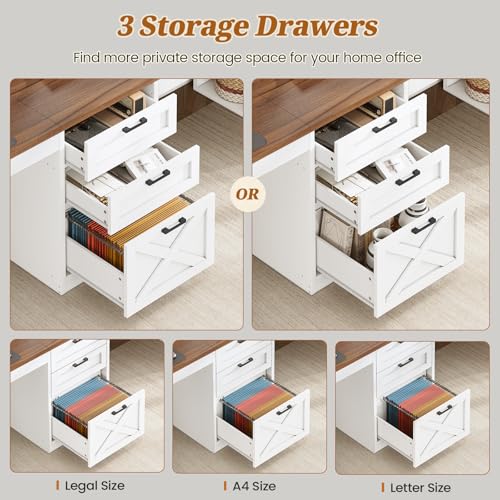 SEDETA Farmhouse 96.5" Computer Desk with Drawers, 2 Person Home Office Desk, Gaming Double Desk with Storage Shelves, Long Two Person Writing Desk (White and Brown) - Image 5