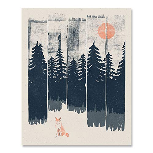 Red Fox Wildlife Art Print Wilderness Nature Lover Forest Trees Landscape Wall Art Great Outdoors Inspiration Peaceful Serene Calming Home Decor 18 x 24 Art Print