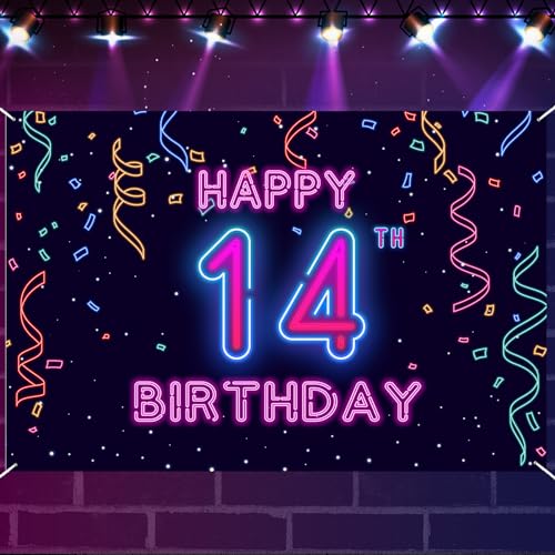 Fondo fotográfico neón para cumpleaños 14 años miniatura 1