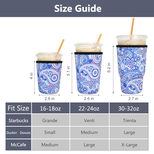 Image of 3 Pack Reusable Iced Coffee Sleeves - Xumbtvs Insulator Sleeve for Cold Beverages, Neoprene Coffee Cup Holder (Retro1)