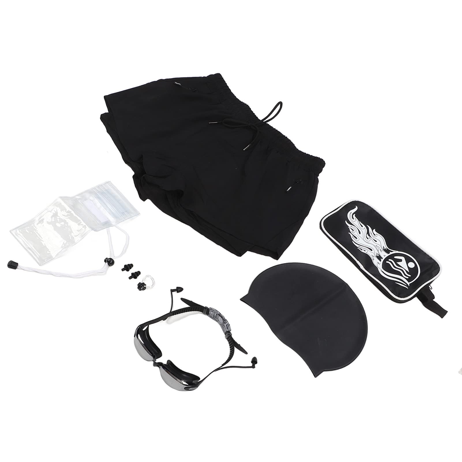 Swim Shorts Glasses Hat, Adjusting Drawstring Men Swimming Shorts 8Pcs 2 Layer Swimwear U Shape Crotch Anti Embarrassing with Nose Clip Ear Plugs for Practise (XXL 65-75kg)-image-41