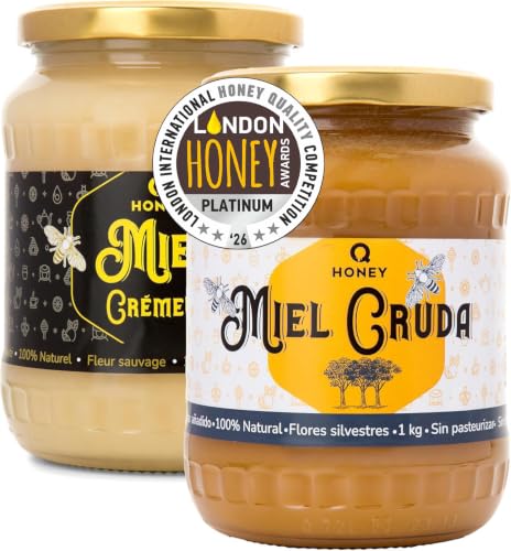 Miel de Abeja Pura 1kg | Miel Cruda Ecológica de Campo y Bosque | 100% Natural | Tarro de cristal