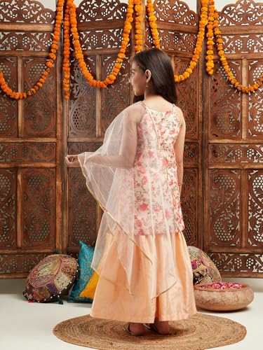 Image of Pspeaches Girls Floral Printed Regular Kurta With Sharara & With Dupatta