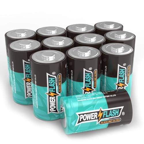 POWER FLASH UltraPro Domestic and Industrial Alkaline Batteries, Long Life C-Cell Batteries (6 Pack) Voltage stabilized at 1.5V, Innovative Explosion-Proof and Leak-Proof Design, 10-Year Warranty