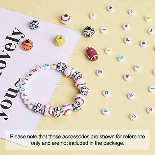 Craftdady 630pcs Assorted Acrylic Sport Ball Spacer Beads Sporting Basketball Rugby Volleyball Football Baseball Loose Beads Fat Round with Letter Coin Disc Beads for DIY Jewelry Craft Making