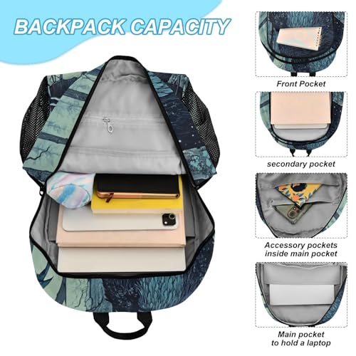 Backpack Lunch Bag Set for Travel Hiking Picnic, Monster Bird Tree Print Backpacks with Insulated Lunch Box4