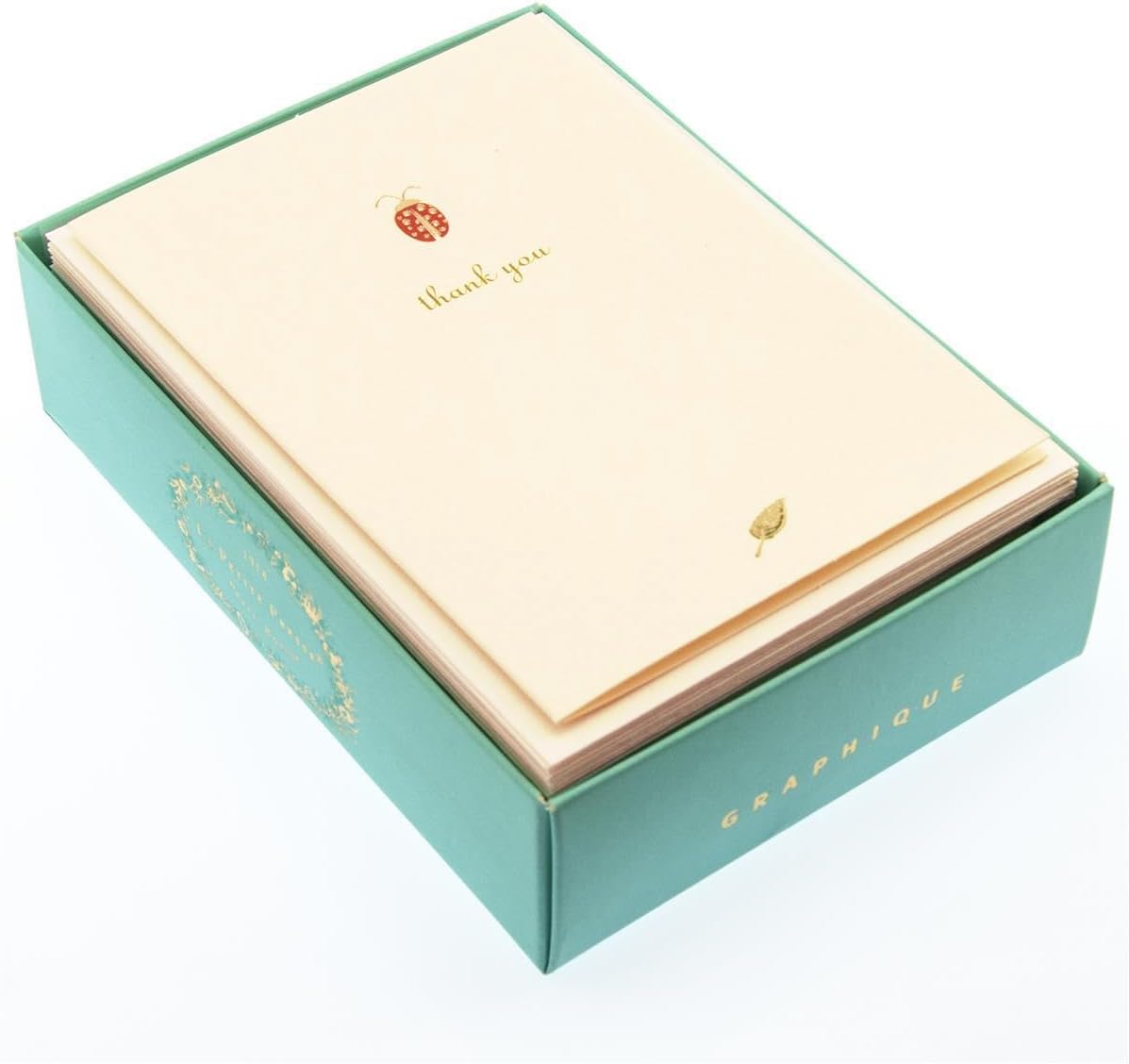 Graphique Ladybug La Petite Presse Boxed Notecards - 10 Embossed and Embellished Gold Foil Ladybug "Thank You" Notes with Matching Envelopes, 3.25" x 4.75" - Image 3