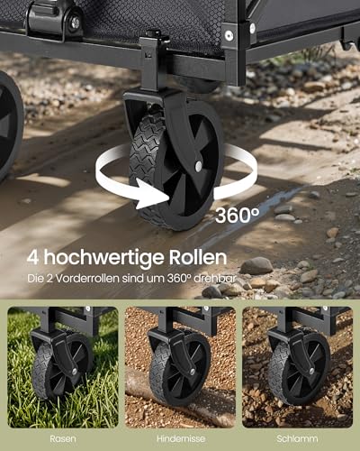 SONGMICS Kleiner Handwagen faltbar, Gartenwagen, kompakt, mit Griff, mit 4 verstärkten Rollen, Davon 2 Universalräder, bis 180 kg belastbar, Outdoor, Garten, 90 L, schiefergrau GFW909G01
