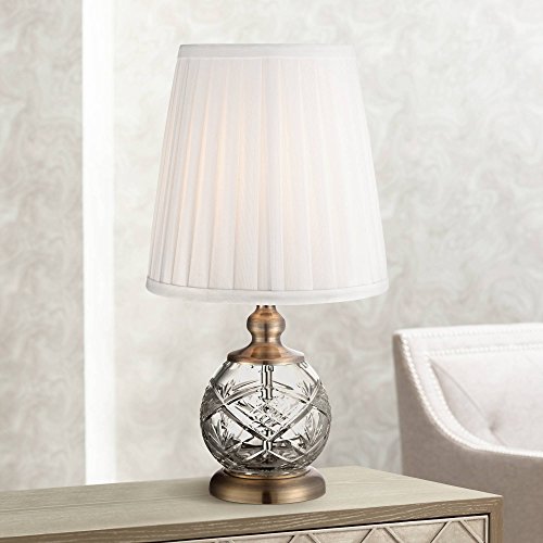 Ida Traditional Accent Table Lamp 15" High Crystal Sphere Brass Pleated White Empire