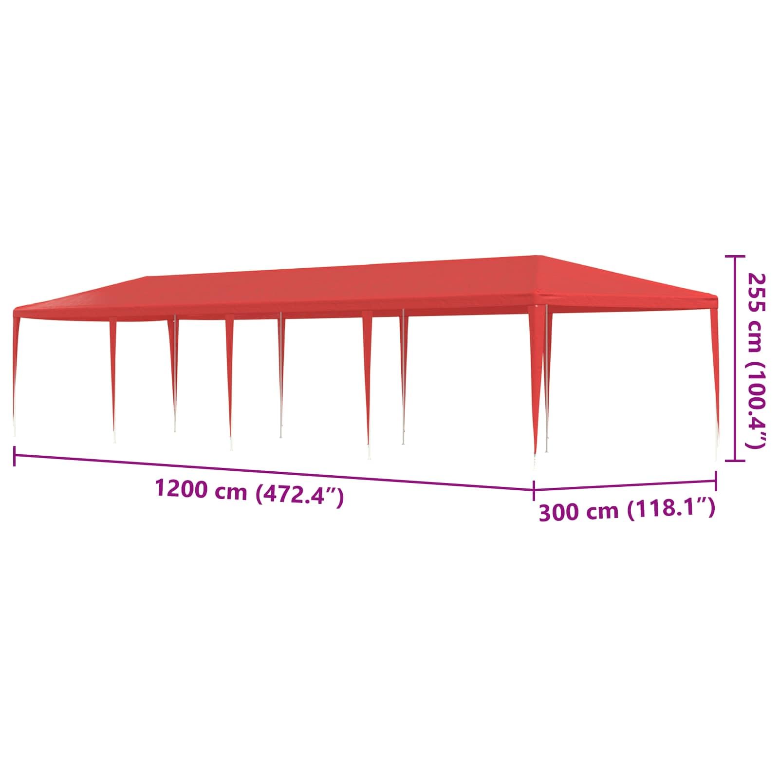 Quoril Tente de fête rouge - 1200 x 300 x 255 cm - PE et acier - 1200 x 300 x 255 cm - Dimensions : 1200 x 300 x 255 cm - Lattes en métal - Cadre pliable - Pour jardin, balcon
