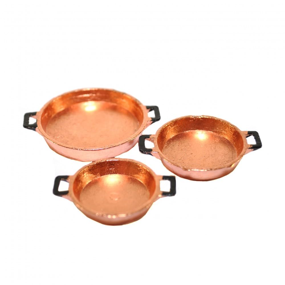 Dolls House 3 Copper Pans (MC7014) - 1:12 Scale Miniatures | Minimum World