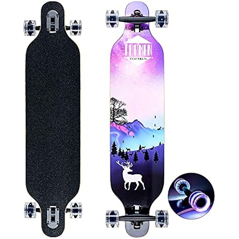 Longboard Skateboard für Jungen Mädchen Anfänger Erwachsener Teenager,Cruiser komplettes Board 8-lagiger Ahorn Longboard Bürste Street Dance Board Cover