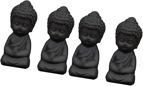 Amosfun 4 pcs Traditional Clay Tank Ornament Statues Buddha Cute Sculpture Aquarium Home Buda Desktop Doll Dekstop Dashboard Figure Adornments Kung