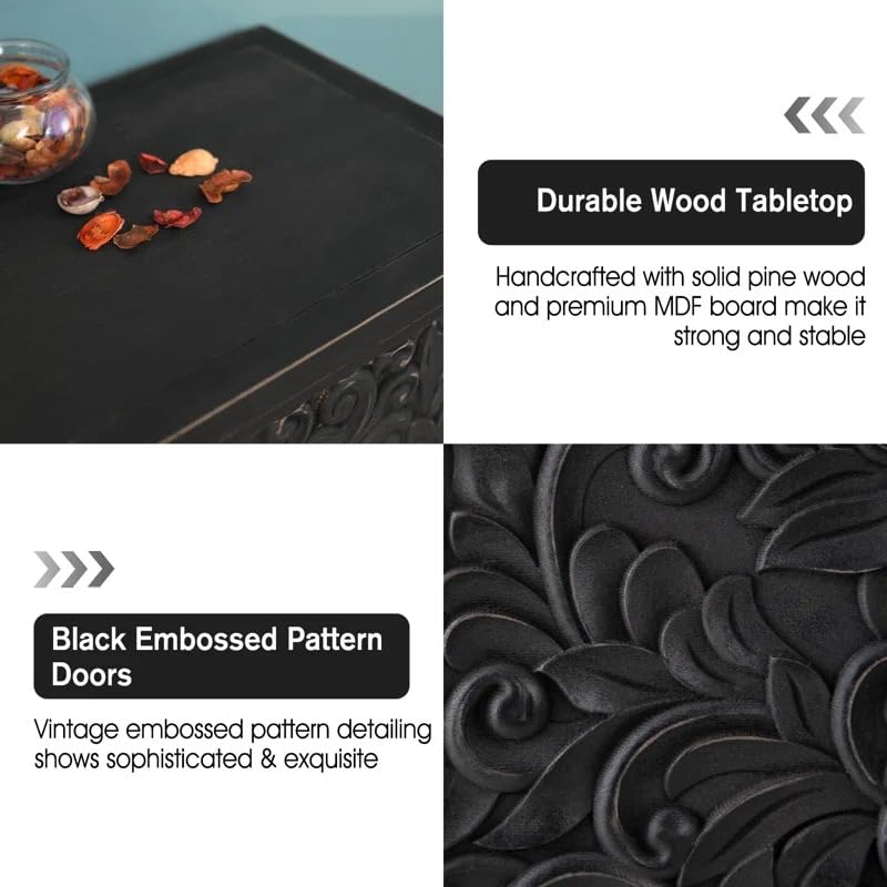 Image of Handicraft Accent Cabinet for Living Room, Mango Wood & Engineered Wood Storage Cabinet, Carved Design, Multiple Styles, 30 x 15 x 30 inches (HOB-Design-2)