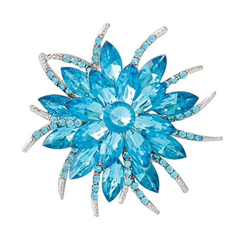 Reizteko Flower Brooch Pin for Women Brides Created Crystal Brooch (Light Blue)