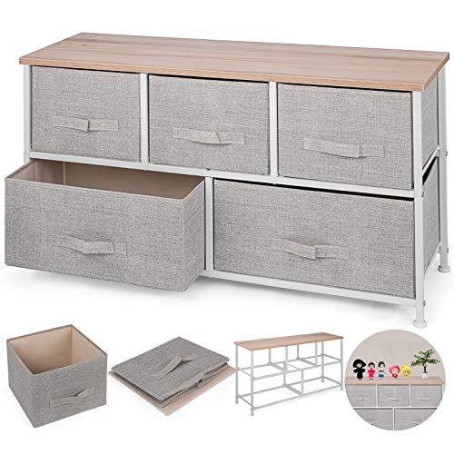 Bisujerro Cómoda de Tela con 5 Cajones Armario de Almacenaje de Tela Torre de Almacenamiento Caja para Ropa (Beige B)