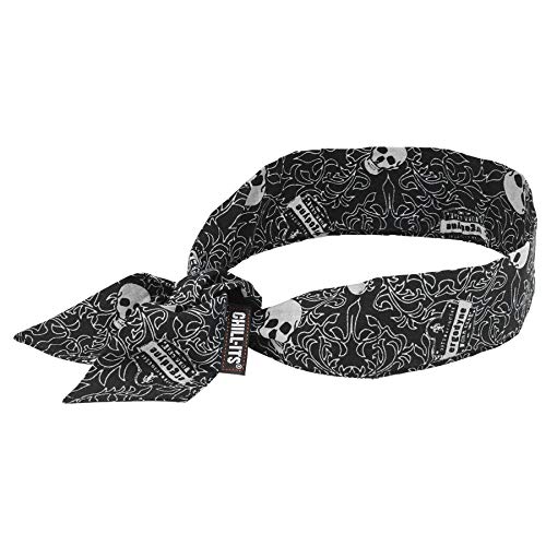 Image of Ergodyne Chill Its 6700 Cooling Bandana, Lime, Evaporative Polymer Crystals For Cooling Relief, Tie For Adjustable Fit,, Skulls