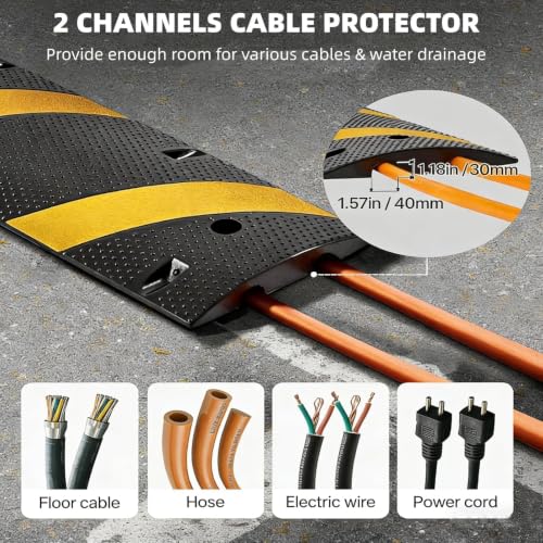 Image of 4 Pack 7 FT Rubber Speed Bump with 8 End Caps, 84 inch Speed Bumps for Driveway | 25,000 Lbs Capacity Heavy Duty Speed Hump for Low Cars, RVs, Parking Lots, Residential Streets, Asphalt, Concrete, Gravel