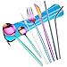 Juego de Cubiertos de Arco Iris de 8 Piezas, Juego de Cubiertos de Colores de Acero Inoxidable, Color del Arco Iris Cubiertos Juego, Juego Portátil de Cubiertos, para Acampada Picnic Viajar