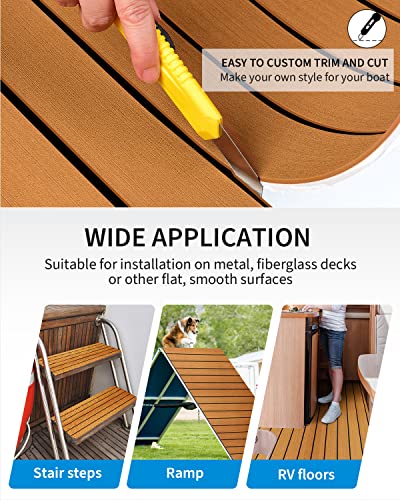 image for OCEANBROAD Self-Adhesive 96''x28.8'' 2 Rolls Boat Flooring with 3M Adh